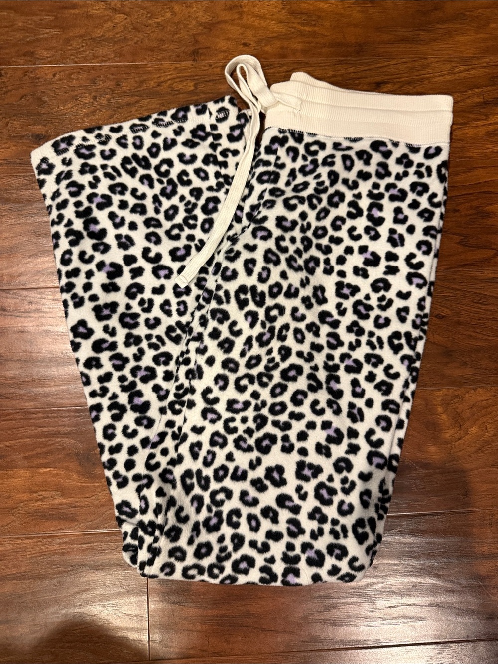 Cream Leopard Print Pajama Pants with Purple Spots